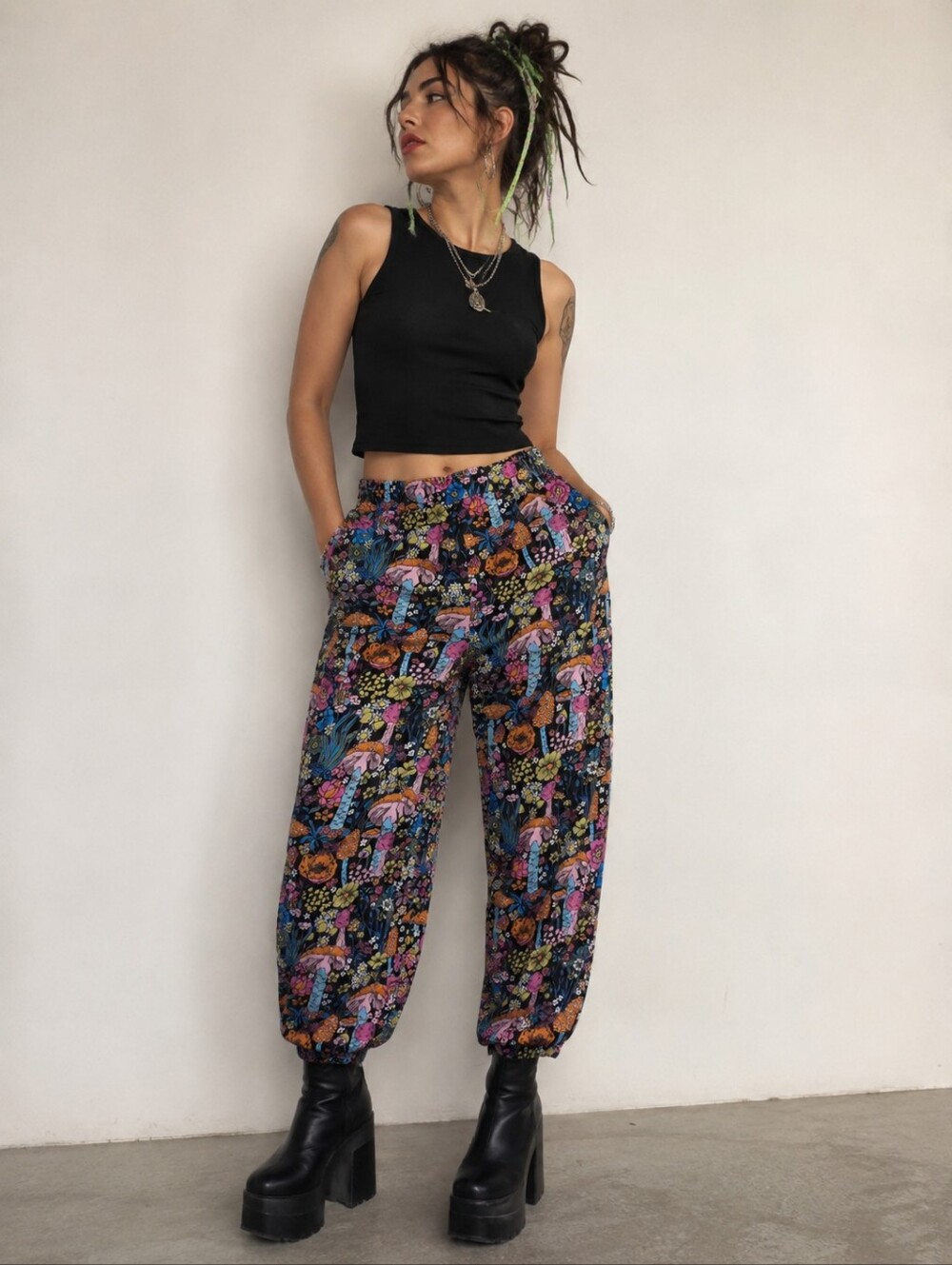 Nooworks Black Floral & Mushroom Print Joggers